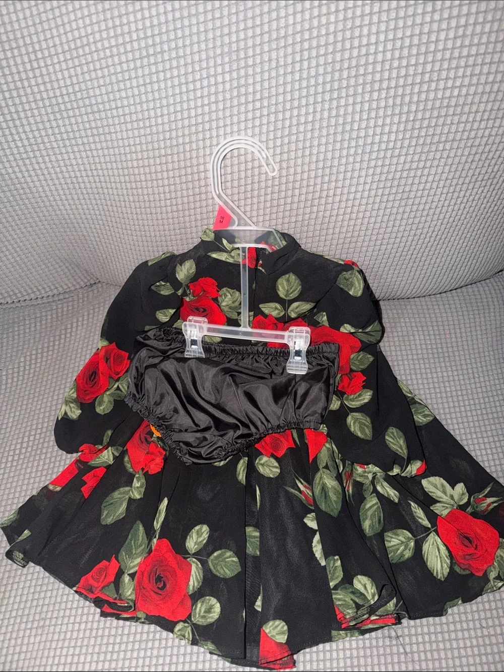 Girls Black Floral Red Rose Chiffon Dress